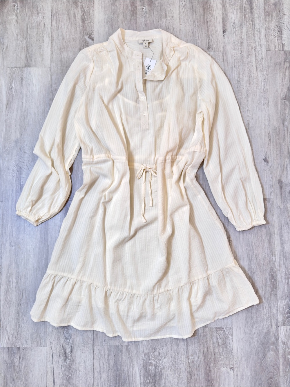 Cotton Rayon Blend Light Cream Drawstring Tiered Gauze Peasant Dress M NWT